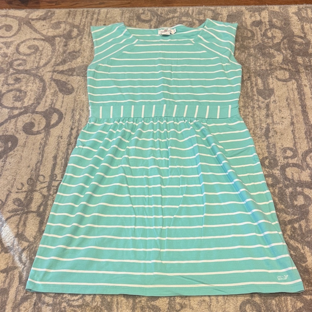Vineyard Vines Aqua and White Striped Dress